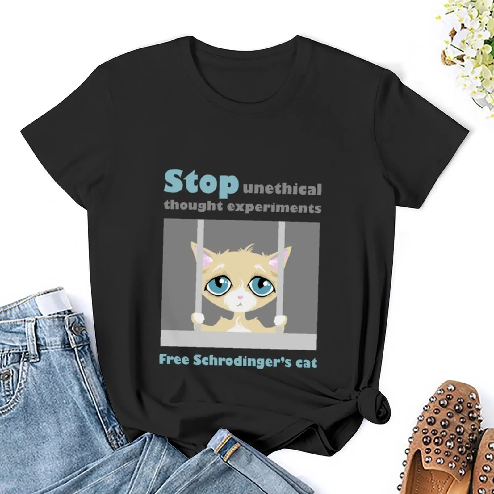 Free schrodingers cat geek funny nerd T-Shirt summer tops hippie clothes cute clothes animal print shirt for girls Top Women