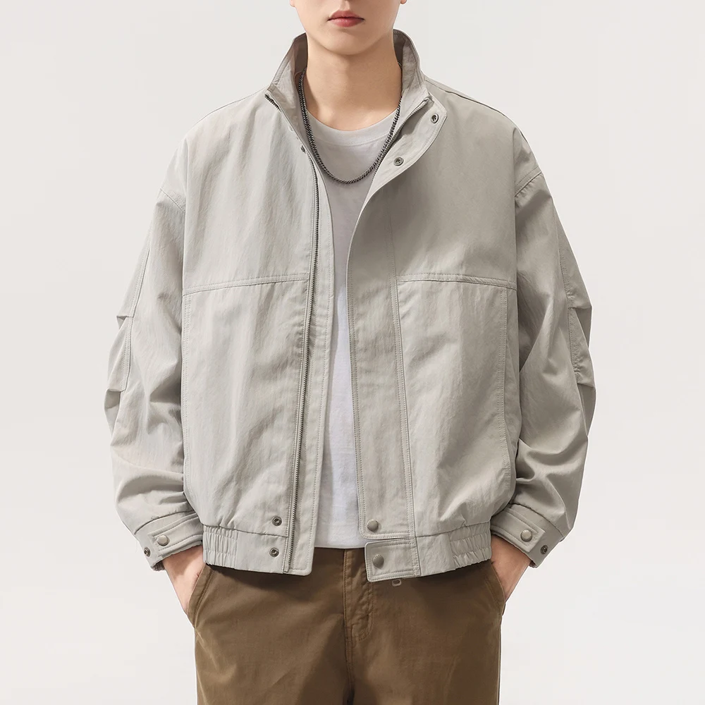 

Men American Vintage Fashion Loose Casual Cargo Jacket Cityboy Spring Autumn Stand Collar Bomber Jacket Coat Outerwear