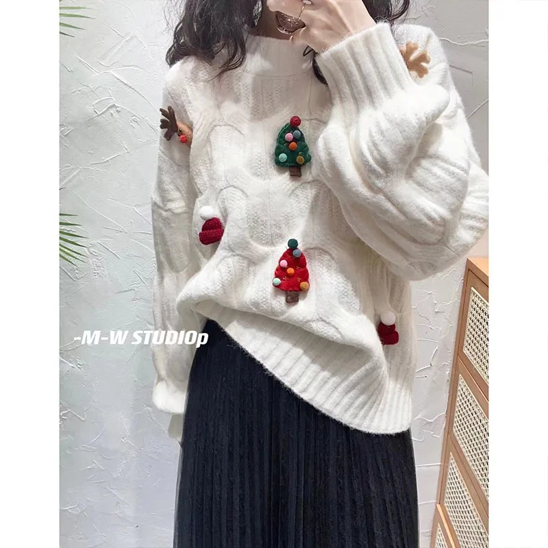 Autumn Winter New Vintage Chic Loose Warm Sweaters Women Clothing Fashion Casual Thick Pullovers Comfortable Soft Wool Knitwear