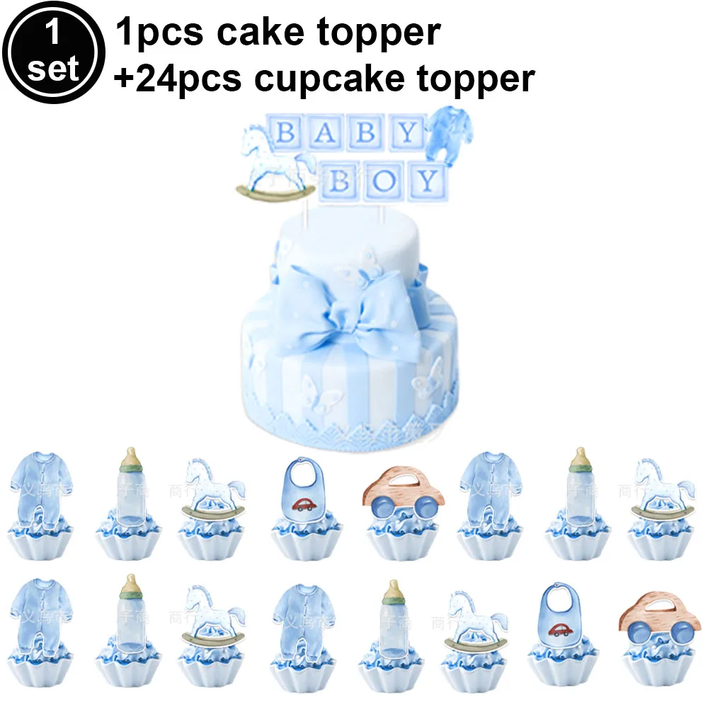 Babyparty-Dekorationen für Jungen, blau, für Jungen, Banner, Luftballons, zum Aufhängen, Wirbel, Dekore, Kuchendeckel, Babyparty-Partyzubehör – Detail 4
