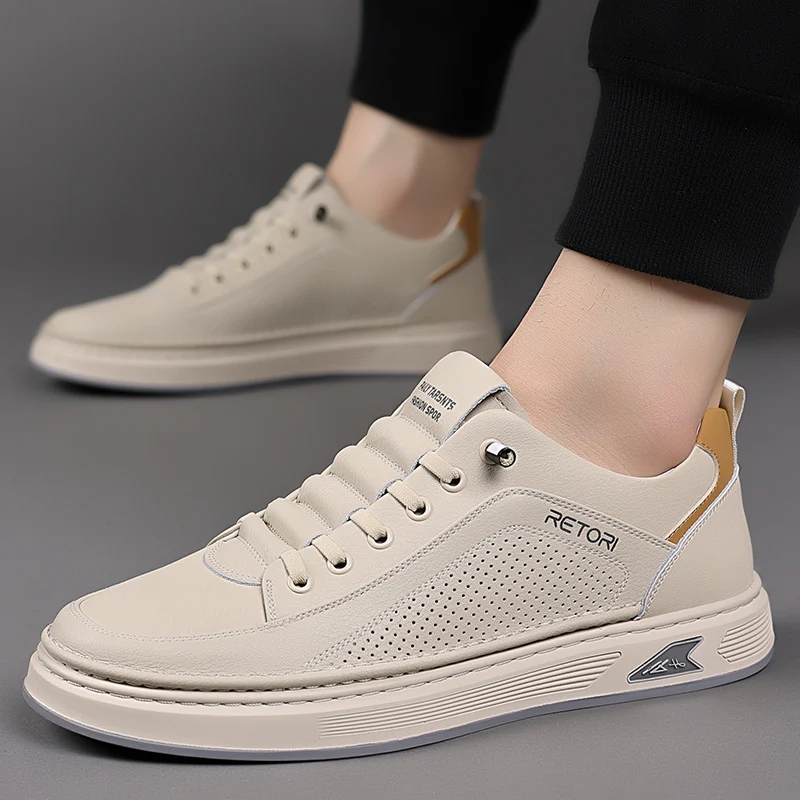 

Корейская версия, кожаные туфли для мужчин, лето 2022, повседневные кожаные сандалии с дышащей сеткой, мужская обувь, новый стиль