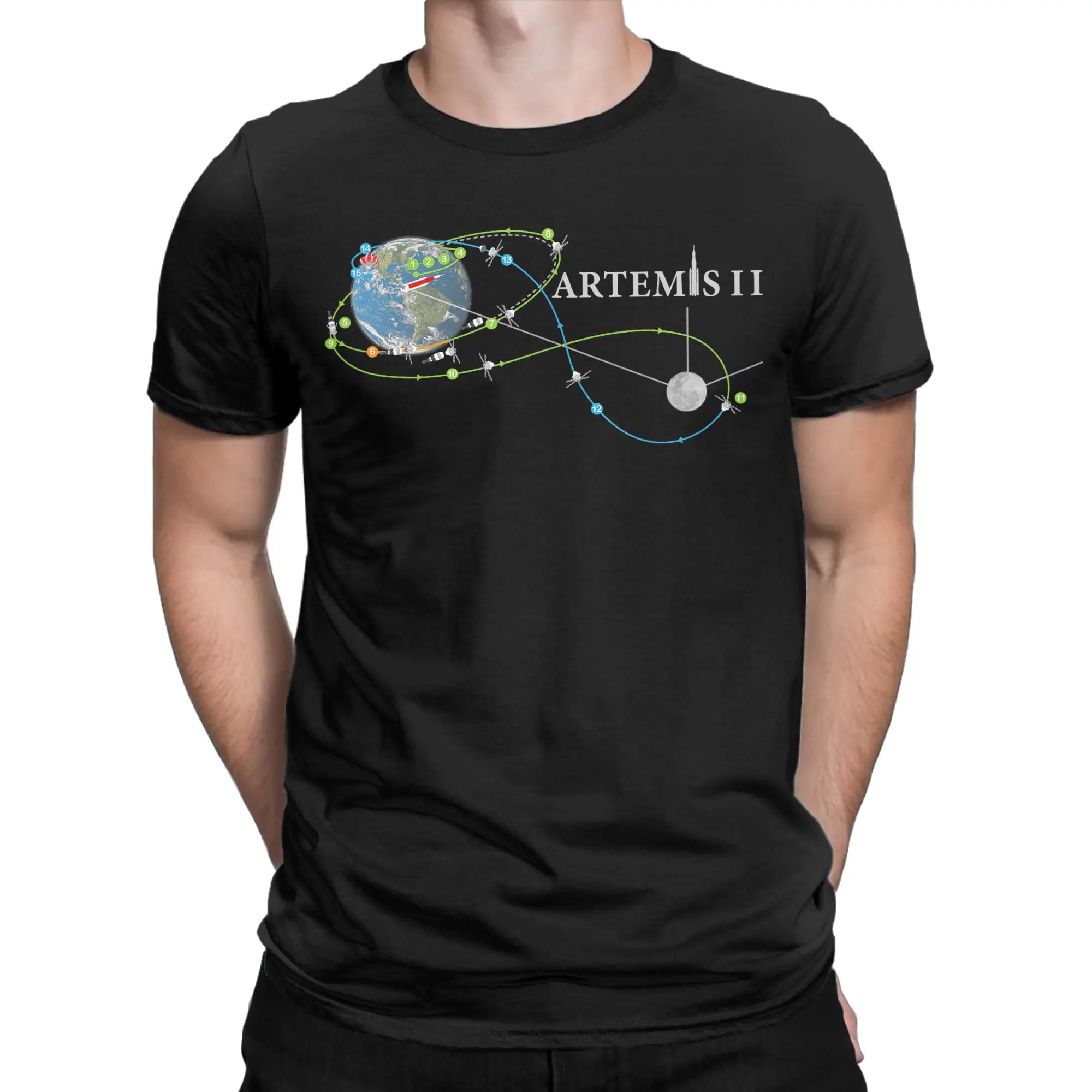 Men T-Shirt Artemis 2 Route Map SLS Rocket Launch Mission To The Moon T-Shirts Harajuku Summer Tee Shirt Vintage Cotton Tops