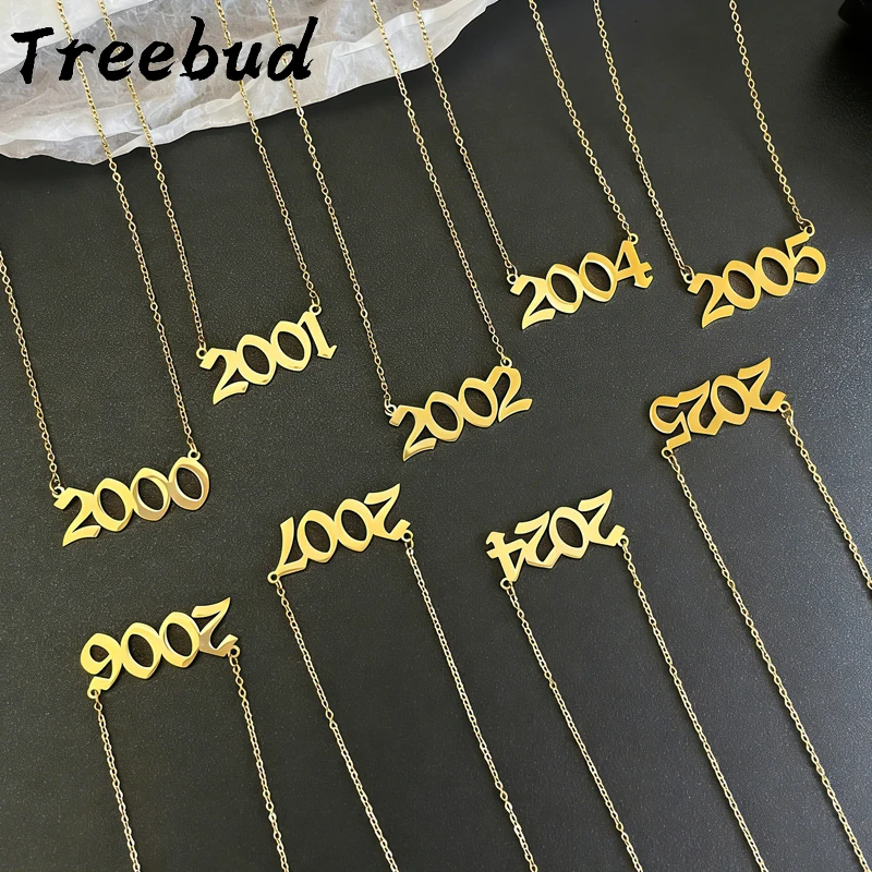 Treebud Custom 1980-2025 Birth Year Necklace for Women Stainless Steel Personalized Date Number Pendant Choker Birthday Gifts