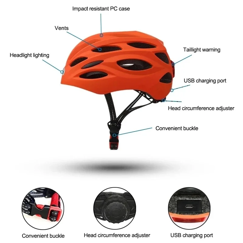 New LED Cycling Bicycle Helmet With LED Tail Light Intergrally-molded Outdoor Sport Riding Cycling Motorcycle Bike Equipment