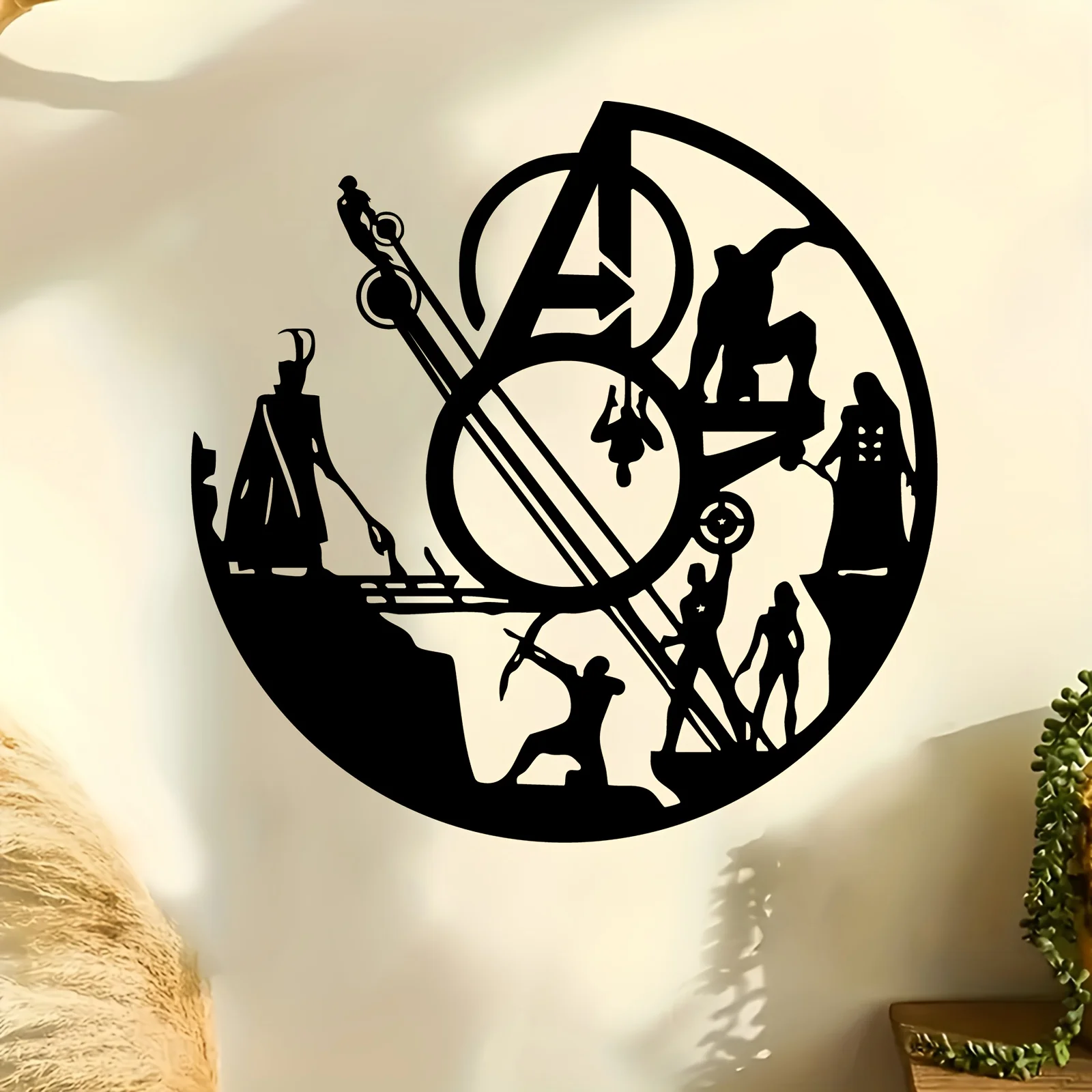 Flat Superhero Themed Metal Wall Art, Laser‑Cut Iron Silhouette, Powder‑Coated Rust‑Resistant Metal Wall Sculpture, Indoor