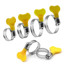 Abrazaderas de manguera de giro manual, mango de plástico amarillo ajustable, conducción de gusanos, Clips de tubería de acero inoxidable 201 para tubo, 5 piezas, 8-44mm