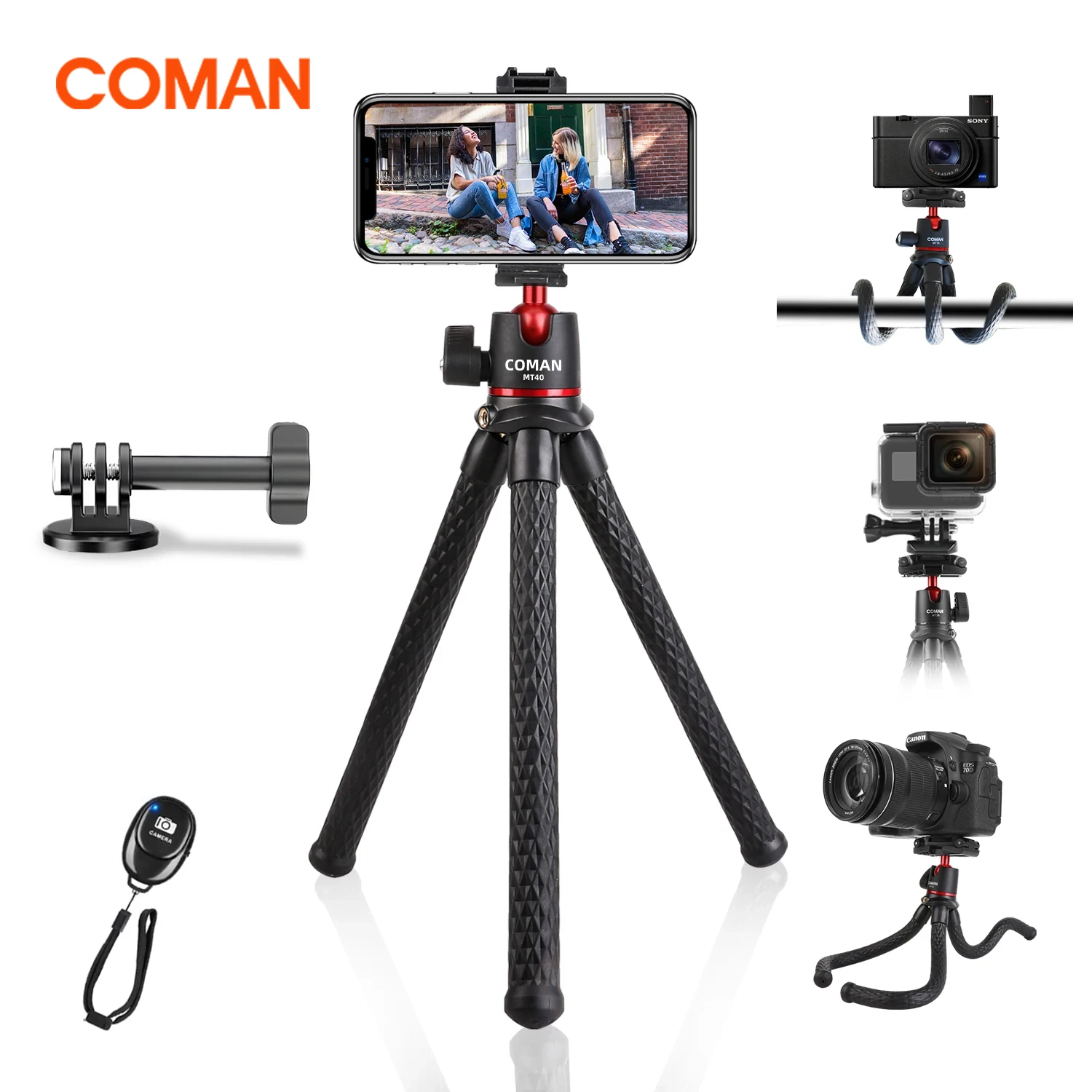 

COMAN MT-40 Mini Octopus Flexible Tripod For Phone DSLR Camera Stand With Remote Control For iPhone 15 14 Pro Max Phone Holder