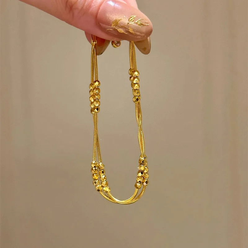 Classic double-layer integrated bouncing beads snake bone chain bracelets for women light luxury high-end bracelet party jewelry