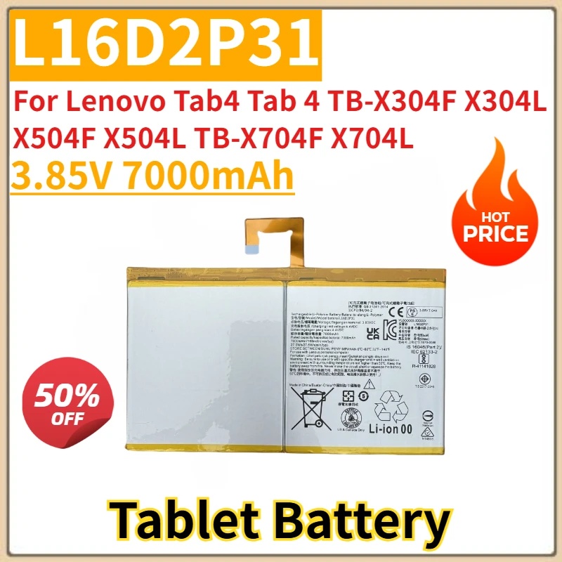 

Brand New Replacement Tablet Battery 3.85V 7000mAh L16D2P31 For Lenovo Tab4 Tab 4 TB-X304F X304L X504F X504L TB-X704F X704L