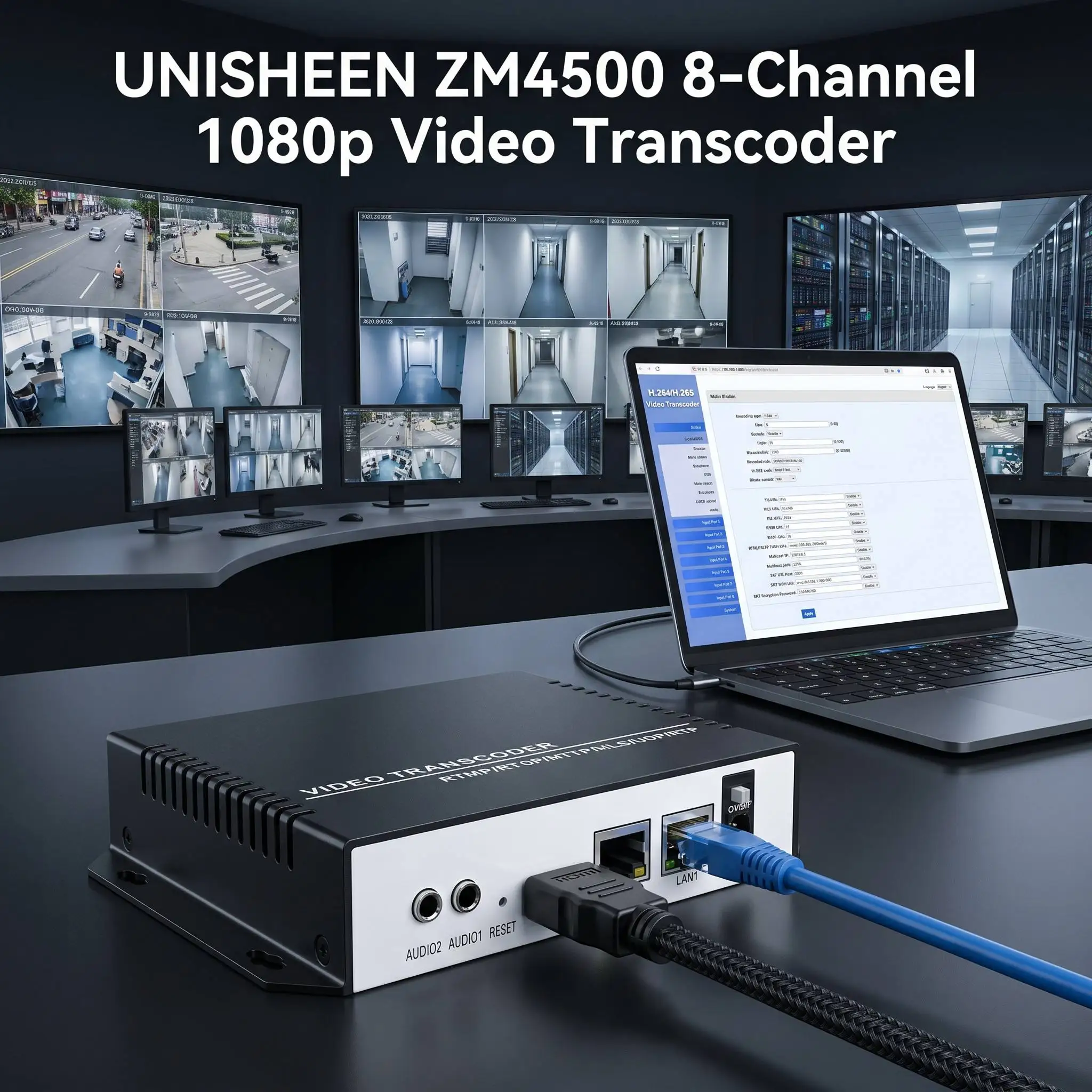 UNISHEEN ZM4500 IPC 8-Channel Video Transcoder IP Stream to SRT UDP TS RTSP RTMP Streaming Converter