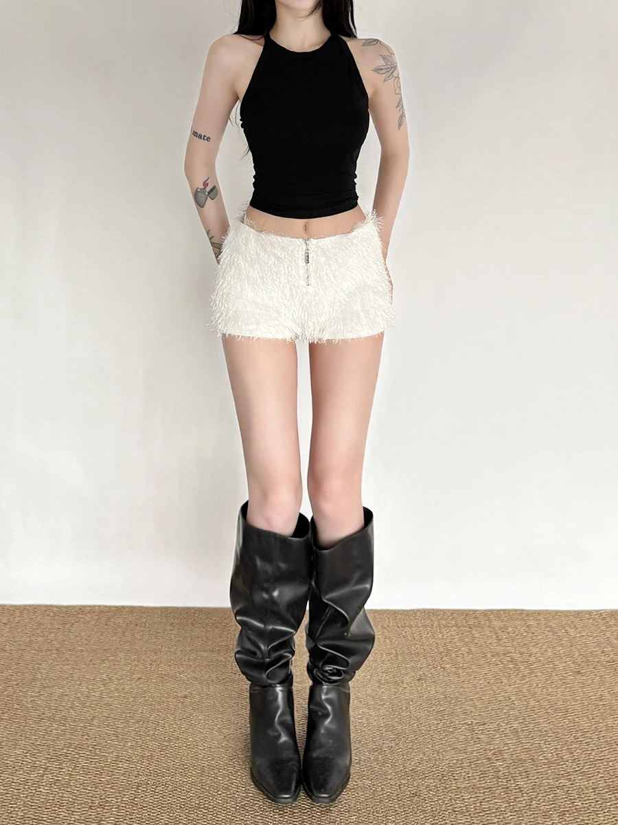 Weird Puss Faionable Zipper Abnehmen ort Hosen frauen Coole Nette Pelz Bein Verlängerung Niedrige Taille Polyester Faser Casual Hosen