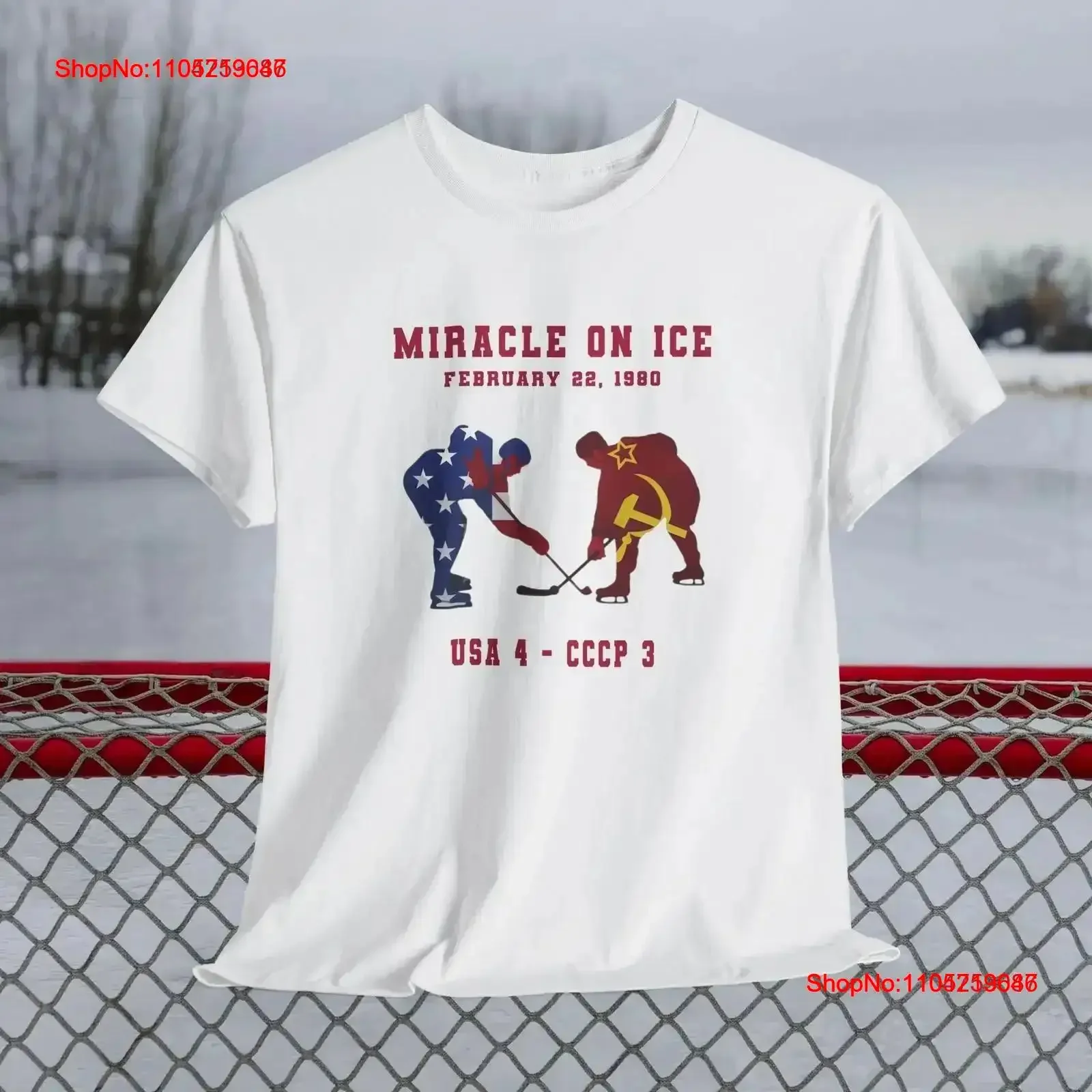 Miracle On Ice 1980 Lake Placid Hockey T-shirt en coton épais vintage délavé graphique élégant étiré légèrement vintage lavé