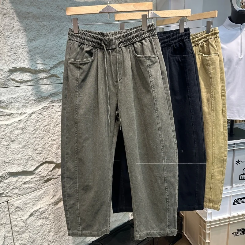 

Мужские хлопковые брюки с широкими штанинами, утепленные, в стиле ретро, осенние, повседневные, прямого кроя, обеспечивающие полную свободу движений, комфортные, длинные брюки