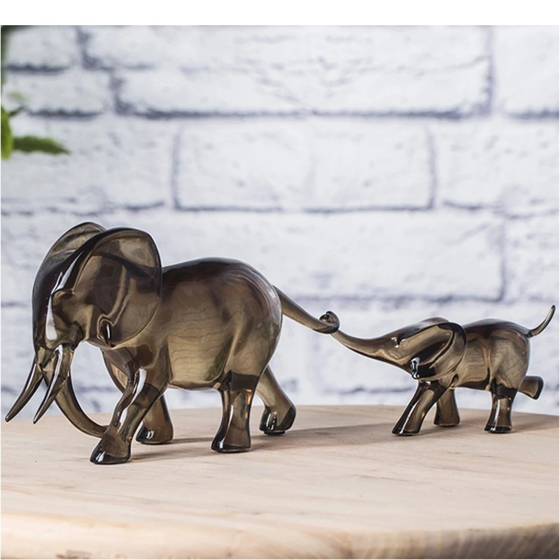 Resin Crafts Elephant Mother and Child Icon Ornaments Artificial Animal Sculpture Decorative Figurines Home Decoration
