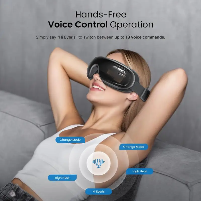 RENPHO Eyeris 3 Voice Controlled Eye Massager with Heat and Cooling for Migraines, DIY Heated Eye Mask , Music Eye Relax Devices