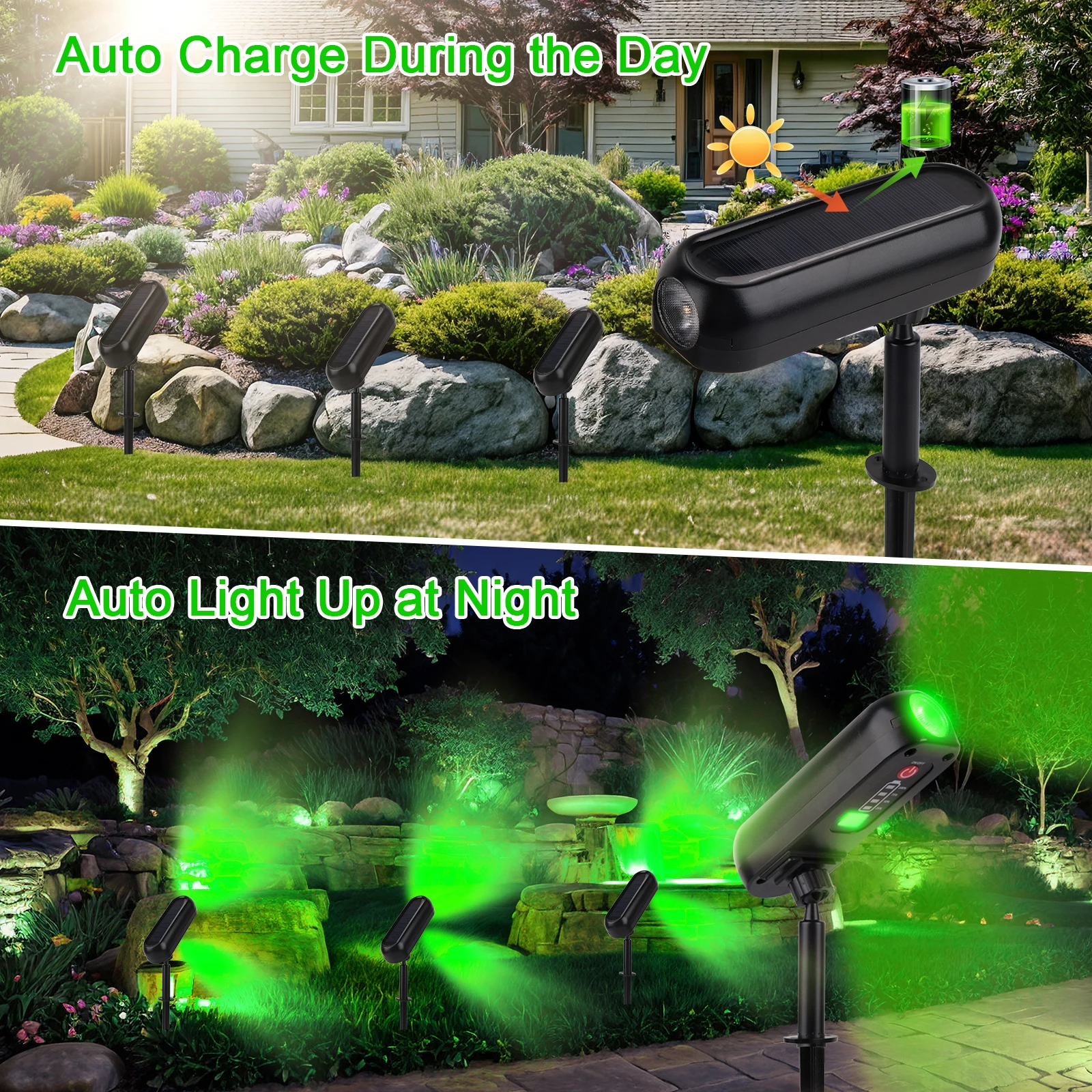 4PCS Solar LED Light Outdoor Solar Wall Light IP65 Green Garden Light Solar Spotlights Solar Uplights for Trees Pathway Yard