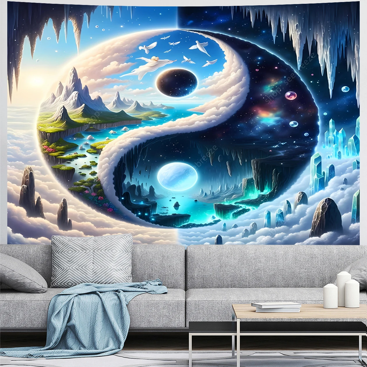 Tai Chi Yin Yang Tapestry Five Elements Popular Party Photography Studio Props Courtyard Decor Wall Hanging for Home Room Decor