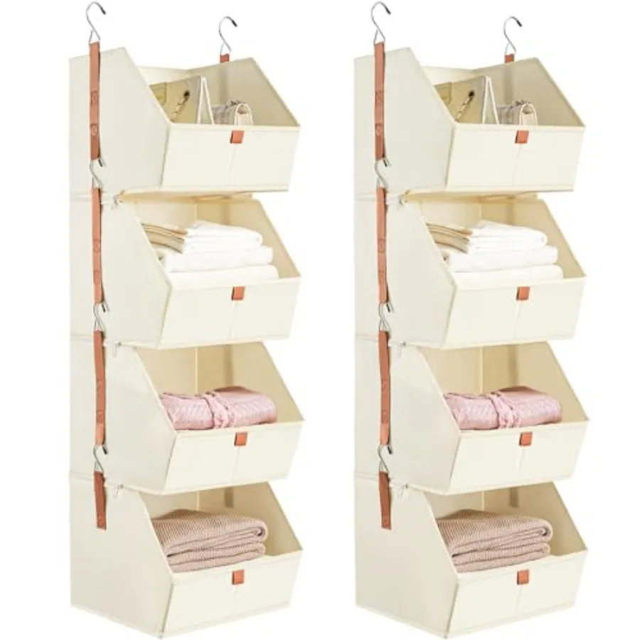 

4 Tier Hanging Closet Organizer, Disassemblable Clothes Hanging Shelves, Fabric Closet Organizer System for Space-Saving, Folda