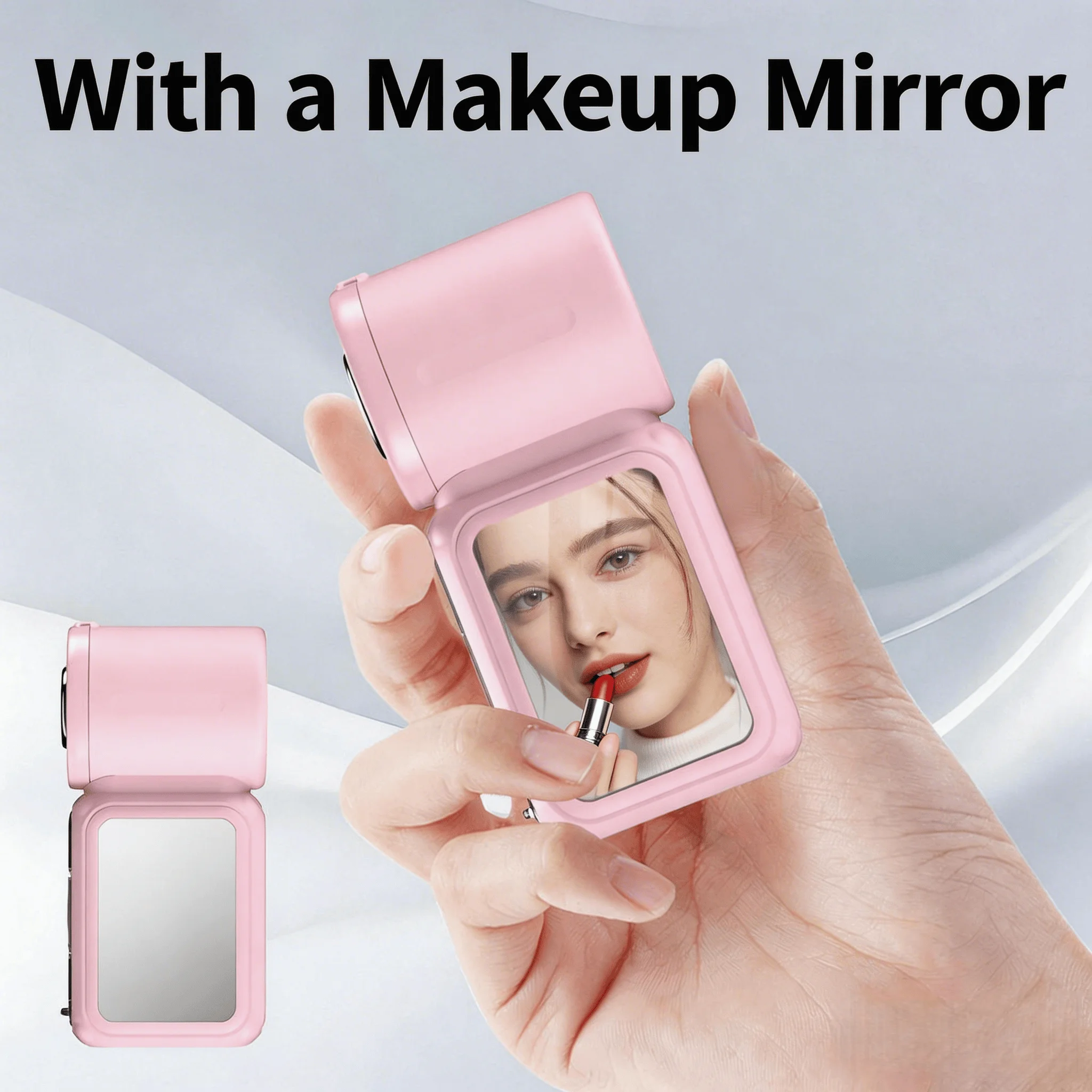 Portable Ice Cooling Fan,Handheld Neck Mini Fan With Makeup Mirror,5000mAh 13H Long Lasting,199 Speed Adjustable,LED Flashlight&SOS Light,Type-C Rechargeable Ultra Quiet Fan For Camping Outdoor Work Travel Dorm Truck,Gift Use,Random Cat/Butterfly Sticker