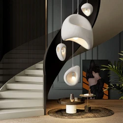 Nordic Villa Stairs Wabi Sabi E27 Led Pendant Lights Loft Bar Pendant Chandelier Lighting Irregular Lustre Hanging Lamp Fixtures