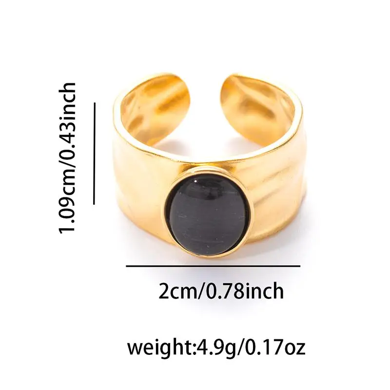 ENSHIR 316L Stainless Steel Colorful Stone Wide Face Wrinkle Open Ring for Women Men Elegant Noble Cool Jewelry Gifts Wholesale