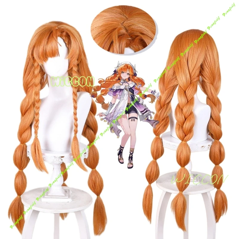 

Женский парик для косплея Wuthering Waves Sigrika, оранжевый длинный плетеный хвостик, бесплатная шапочка для парика, карнавальный аксессуар для Хэллоуина