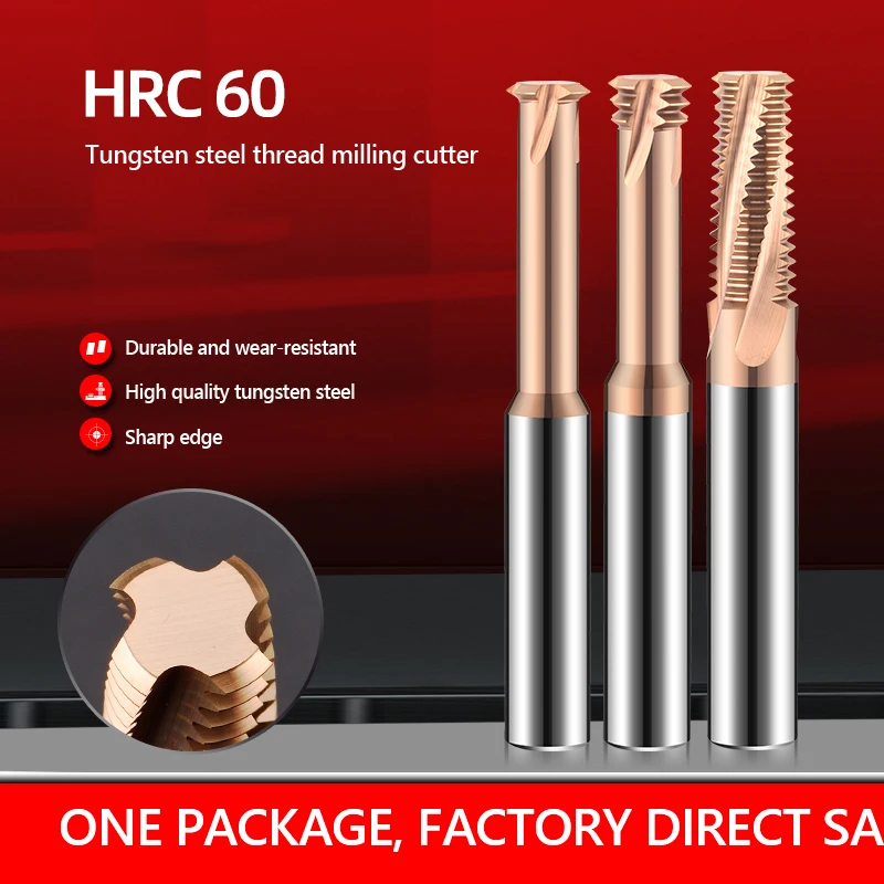 CNC HRC60 Carbide Single Tooth Thread Milling M1 M1.2 M1.4 M1.6 M1.8 M2 Machine end Mill Cutters M10 M12 M14 M16 Thread Milling