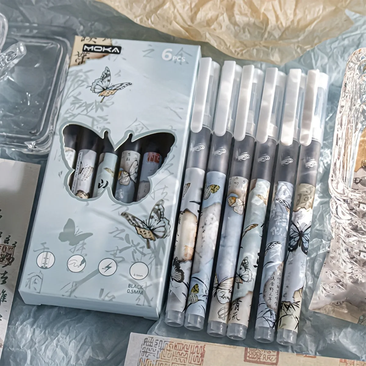 

6pcs Butterfly Pattern Quick-Dry Neutral Pen, 0.5mm Fine Tip Ink, Ideal Office and Study Stationery, Perfect Christmas Gift