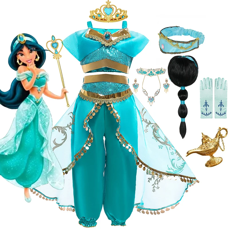 

Girls Cosplay Jasmine Costume Aladdin Princess Dress Kids Magic Lamp Fancy Birthday Party Dresses Jasmine Clothes 2-10Yrs