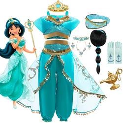 Girls Cosplay Jasmine Costume Aladdin Princess Dress Kids Magic Lamp Fancy Birthday Party Dresses Jasmine Clothes 2-10Yrs