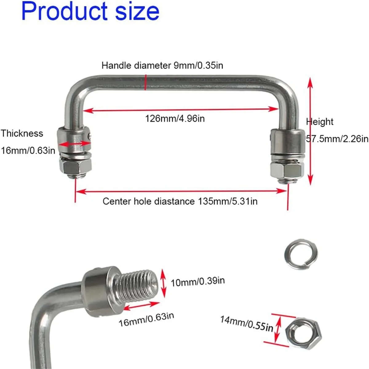 304 Stainless Steel Folding Handle 90 Degree Folding Pull Handle,Cabinet Handle Toolbox Handle,2 Pack Hole Center 5.31in