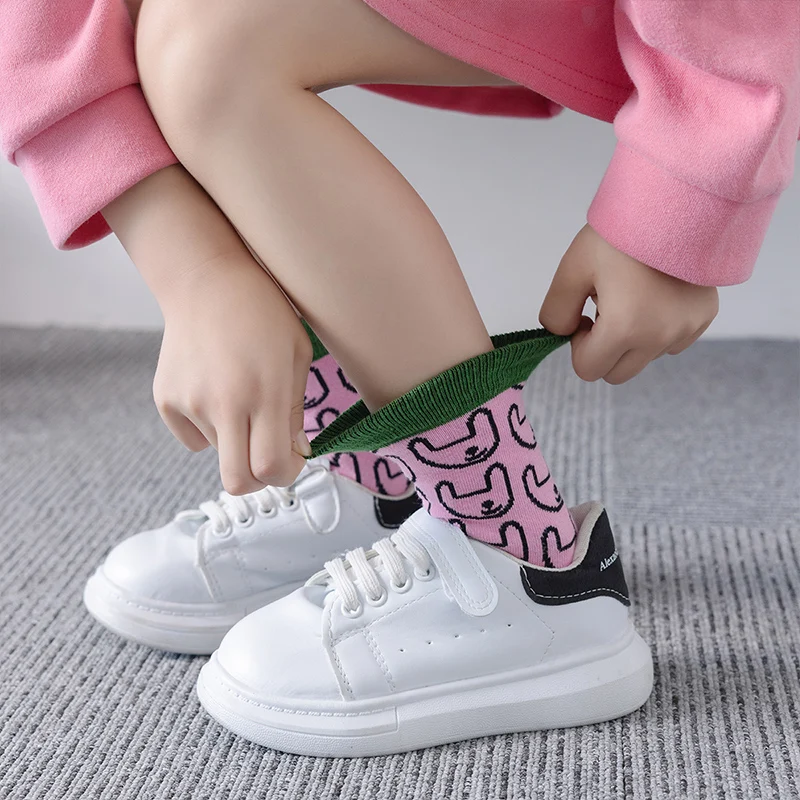 Three Pairs of Girls' Korean-Style Versatile Soft and Comfortable Ankle Socks with cartoon Patterns for Spring and Autumn