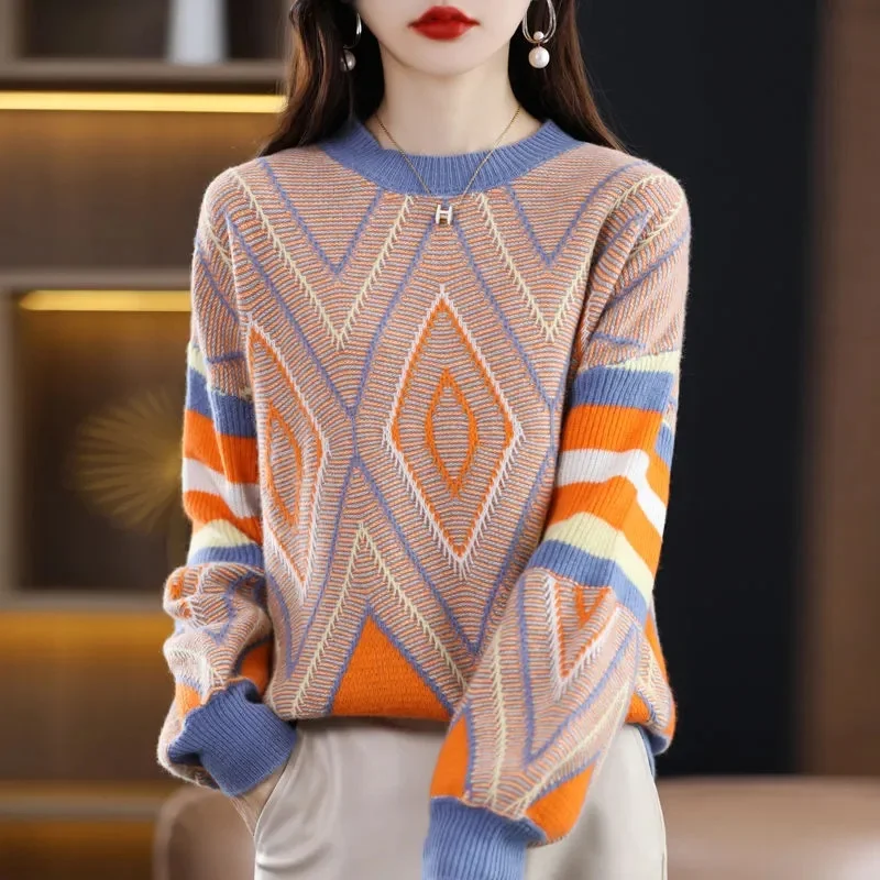 

2023 New Autumn and Winter Plush Thickened Round Neck Sweater for Women Loose and Lazy Knitting Top for Women