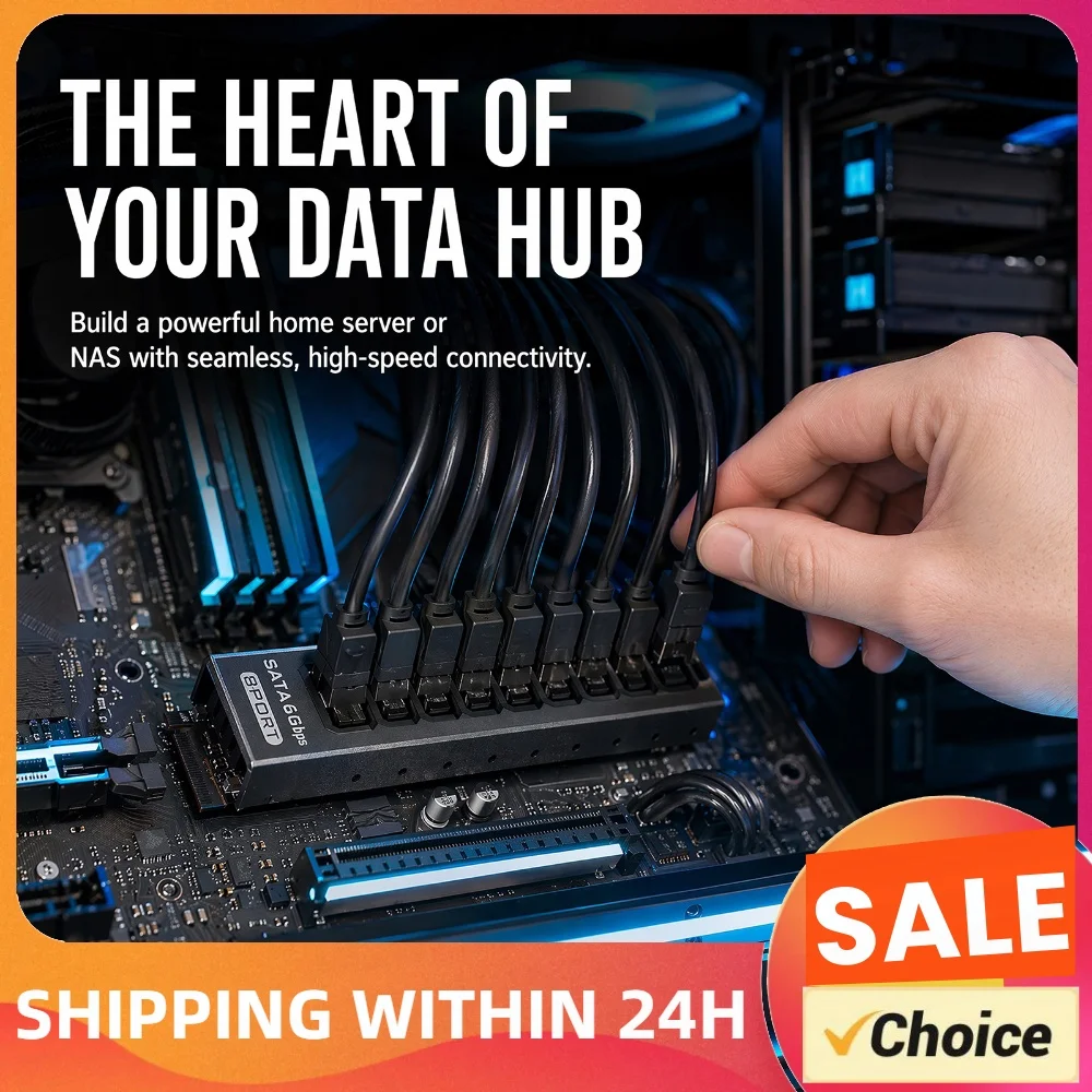 8 Port SATA III Expansion Card for M.2 for M-Key PCIe 3.0 x2 6Gbps HDD SSD Adapter for NAS Desktop Server