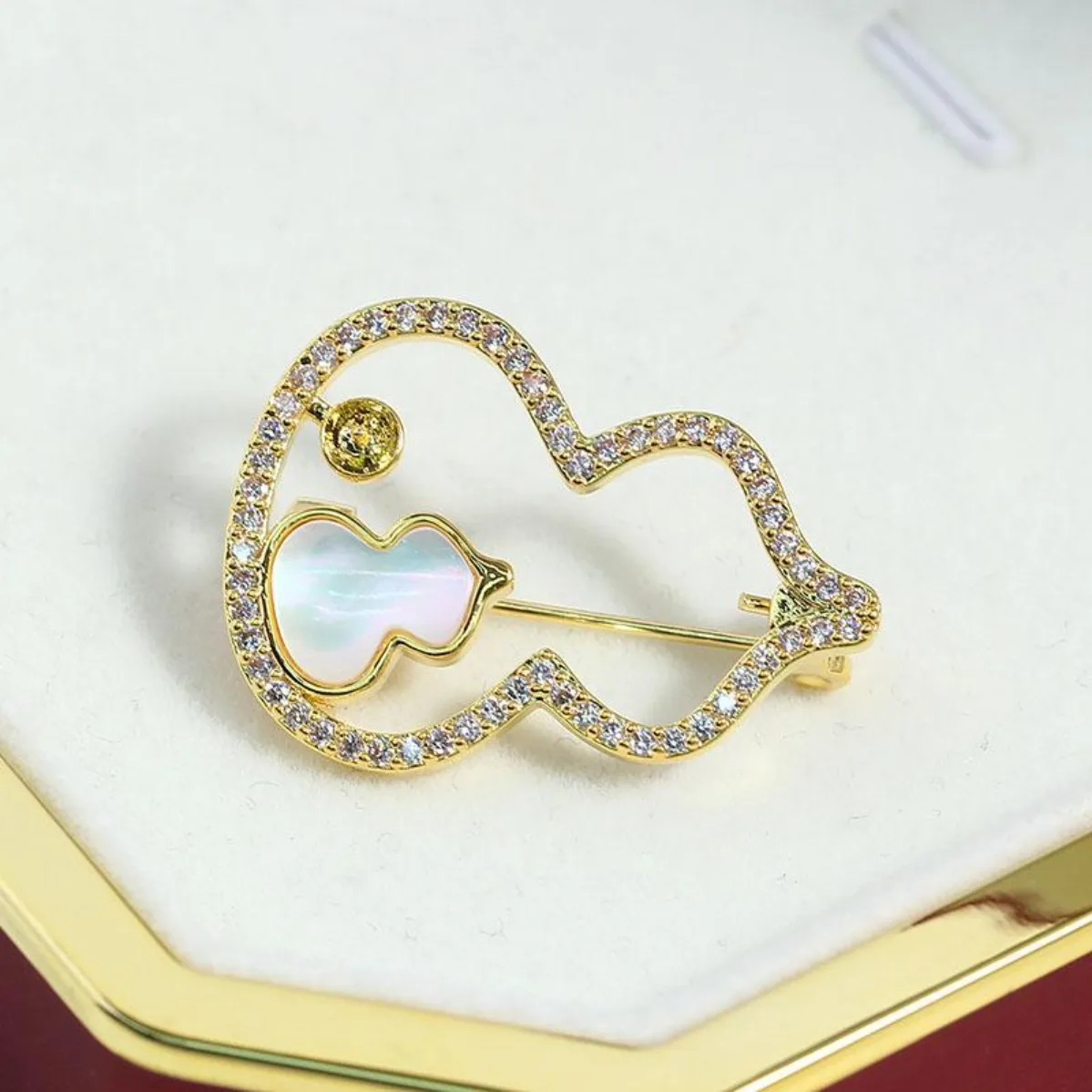 DIY Brooch Blank Brass Gold Plated Hollow Gourd, Zircon Pin Base, Luxury Versatile Pearl Corsage Brooch