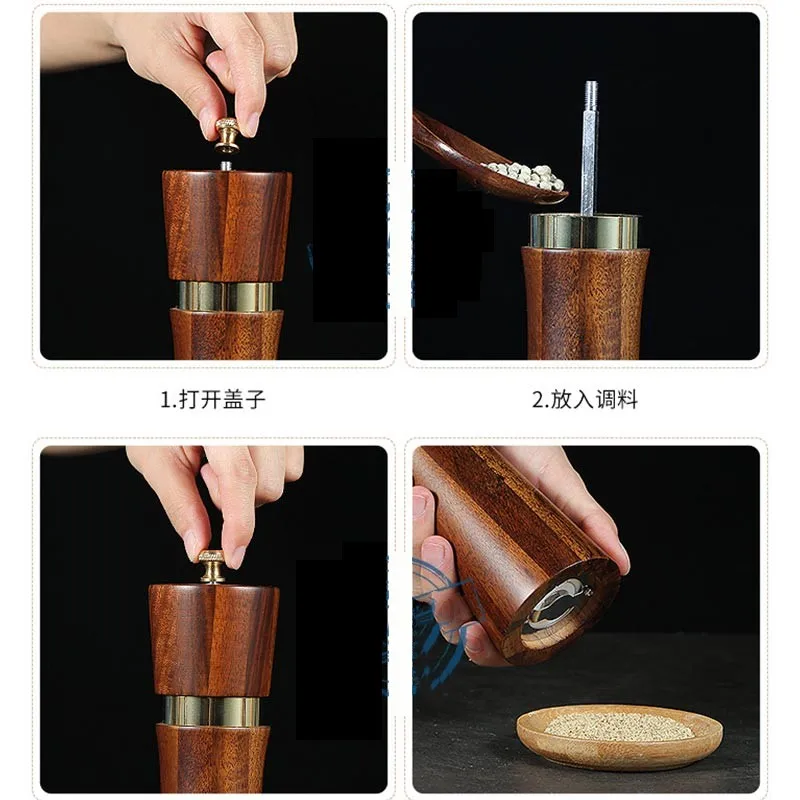 Wooden Manual Pepper Grinder Salt and Pepper Grinder Mills Sets Kitchen Cooking Salt Shakers Mill Ceramic Core Grinding Tools