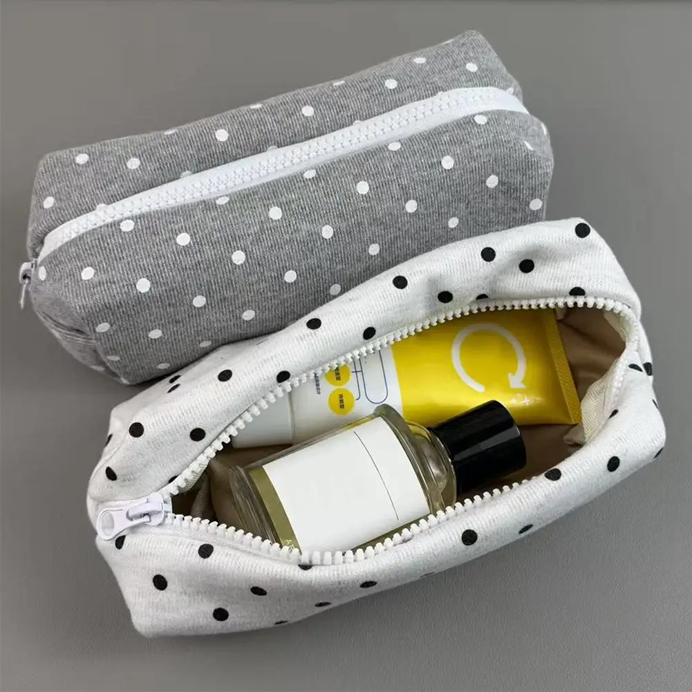 Polka Dot Soft Pencil Case Large Capacity Touch Cosmetic Makeup Bag Portable Storage for Girl Multifunctional School Travel Bags