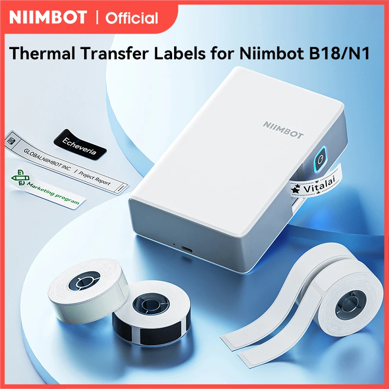 Niimbot N1/B18 PET Label Paper 2 Rolls Scratch-Resistant Tapes Carbon Ribbon Sticker Keep 8-10 Years For Portable Label Printer