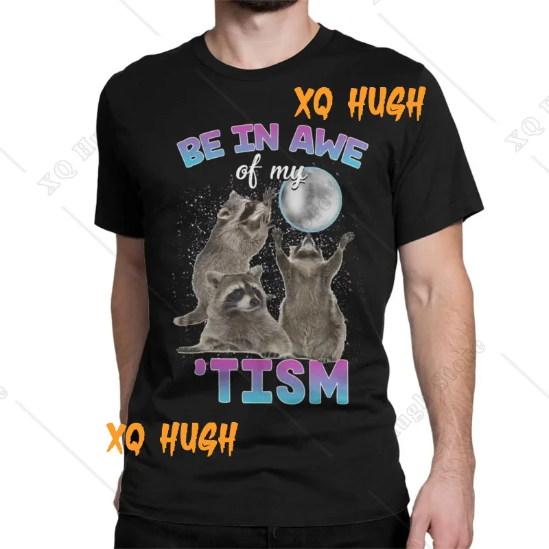 Rizz Em With The Tism Men's T Shirts Raccoon Autism Meme Autistic Fun Tee Shirt Short Sleeve O Neck T-Shirt 100% Cotton Clothes