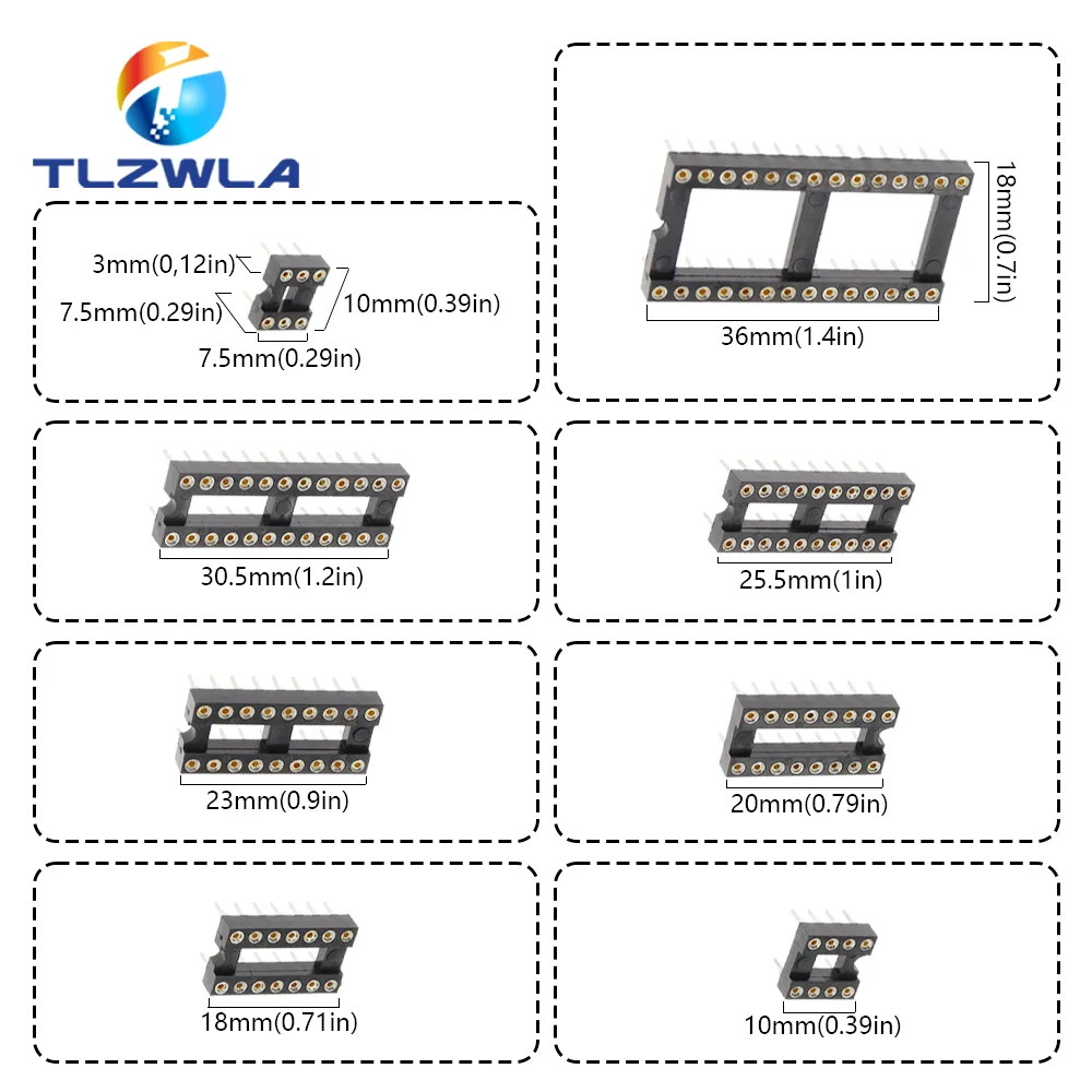 Conector dos soquetes de DIP6 IC, DIP8, DIP14, DIP16, DIP18, DIP20, DIP28, DIP40, 6 8, 14, 16, 18, 20, 24, 28, 40Pin, 10 PCes