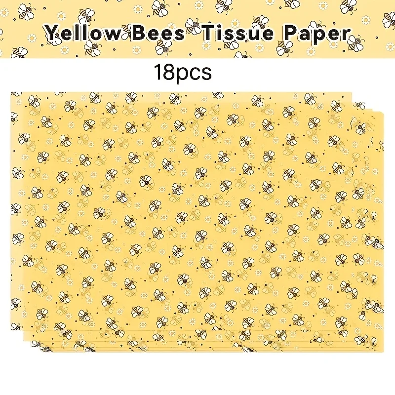 18 Sheets Bee & Daisy Gift Wrapping Paper, 13.78x19.69 Inch Yellow Floral Bouquet Wrap for Birthday, Wedding, Graduation Party,