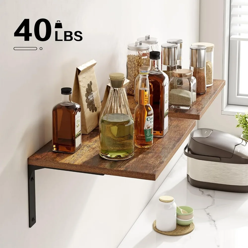 Deep Wall Shelves, Floating Shelves for Wall Display, 12” Deep Wall Mounted Shelves for Living Room, Bedroom, Kitchen, Office De