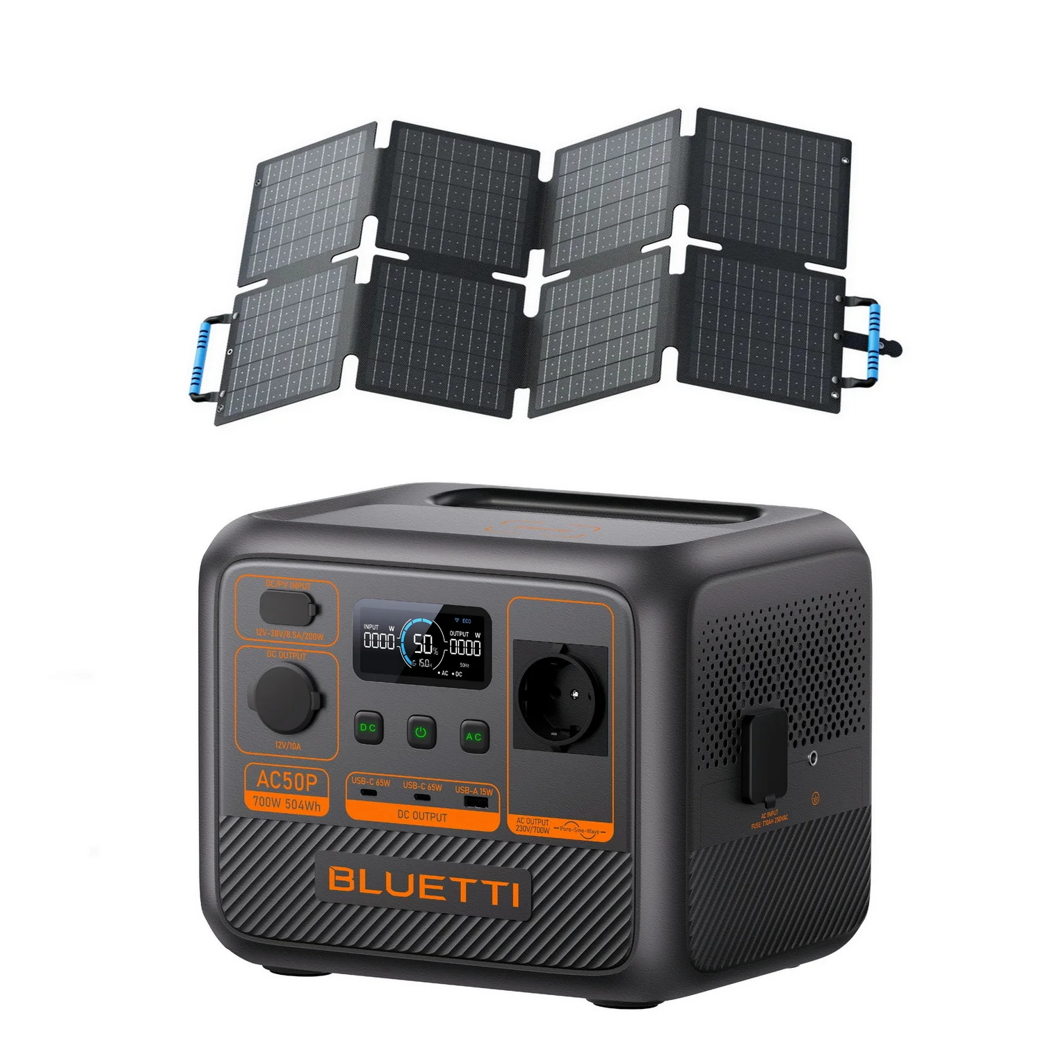 Bluetti Premium 50 Kit (Ac50P) – draagbare krachtcentrale met 60W zonnepaneel – 504Wh – 1 x 700W (max. 1200W).