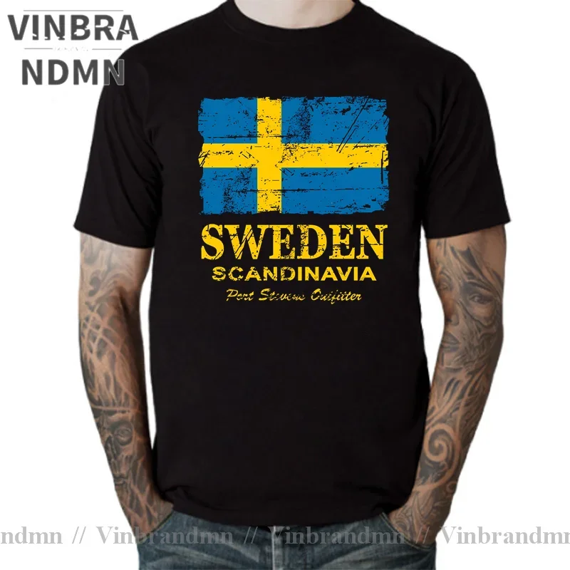 Vintage Look Sverige Flag Of Sweden T Shirt Swedish Jersey Tre Kronor Gift T-Shirt Sweden Sverige Coat of Arms T Shirts men Tops