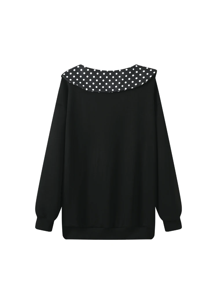 Französischer Strickpullover in Übergröße mit langen Ärmeln für Damen, Herbst, gepunktetes Patchwork, modisches Oberteil, trendige Übergröße