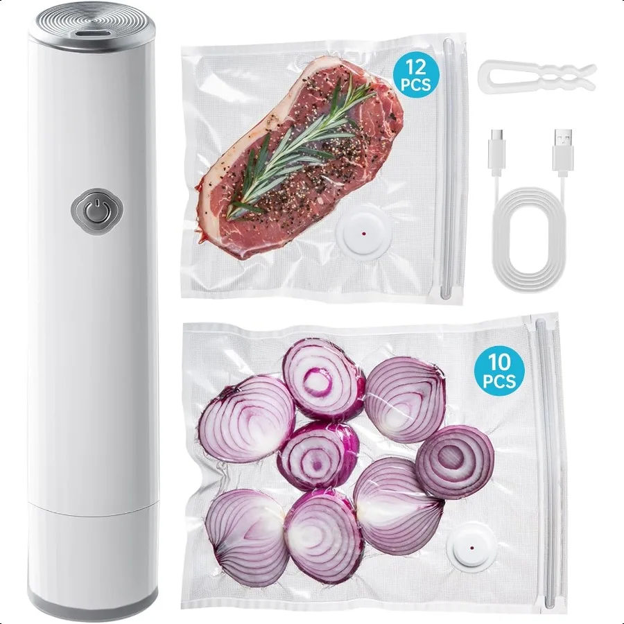 

Vacuum Sealer Handheld Vacuum Sealer for Food Portable Vacuum Sealer Kit with 22 Reusable Sous Vide Bags Compact Cordl Vacuum S