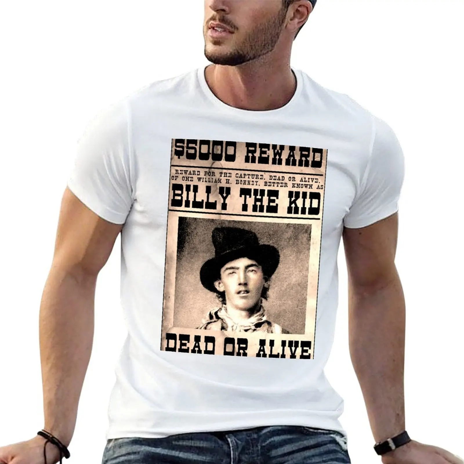 BILLY THE KID : Vintage Restored Wanted Poster T-Shirt Work Basic Short Sleeve Top