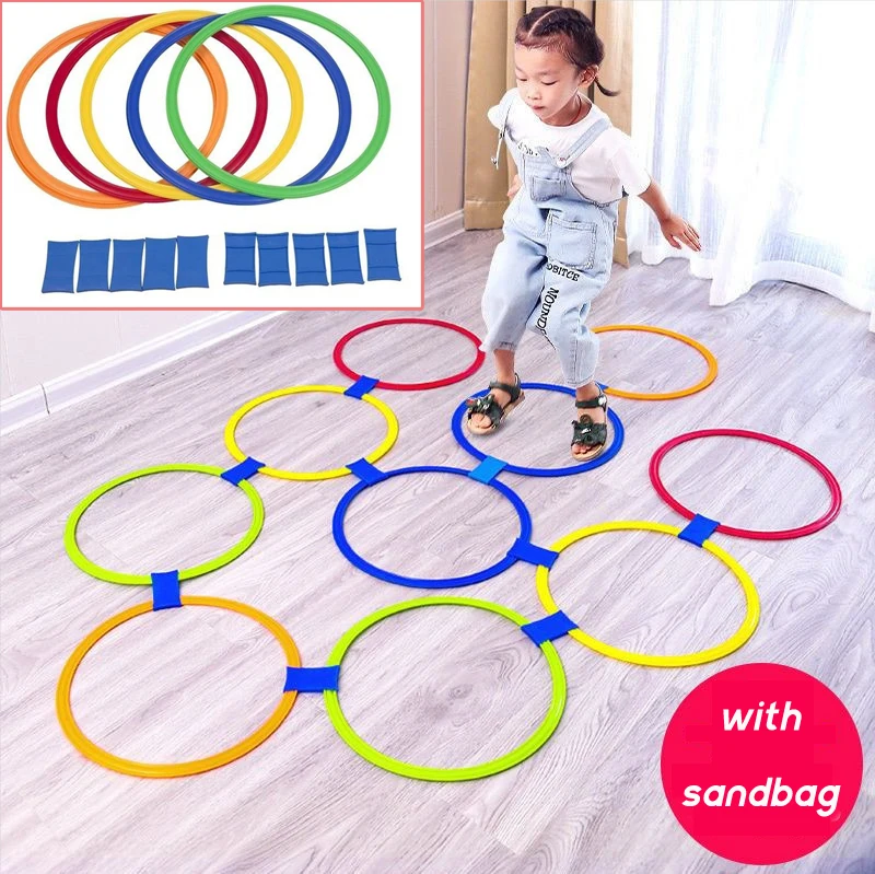 28/38cm Sensory Indoor Outdoor Toys for Kids Children Brain Games Hopscotch Jump Circle Rings Set Sports Entertainment Toy