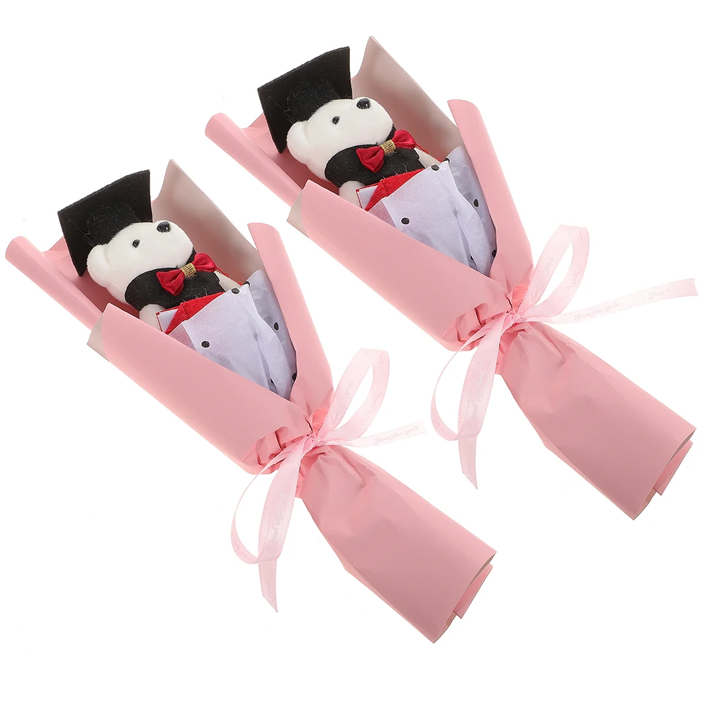 

2 Pcs Bouquet of Bears Graduation Season Chic Party Favor Flower with Present Artificial