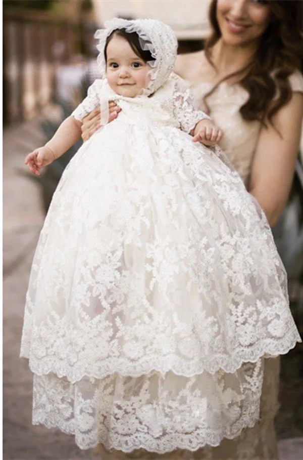 Boutique Lace Baby Dresses para meninas recém-nascidas, roupas de batismo, vestidos de princesa para casamento, festa de aniversário, 3-24M